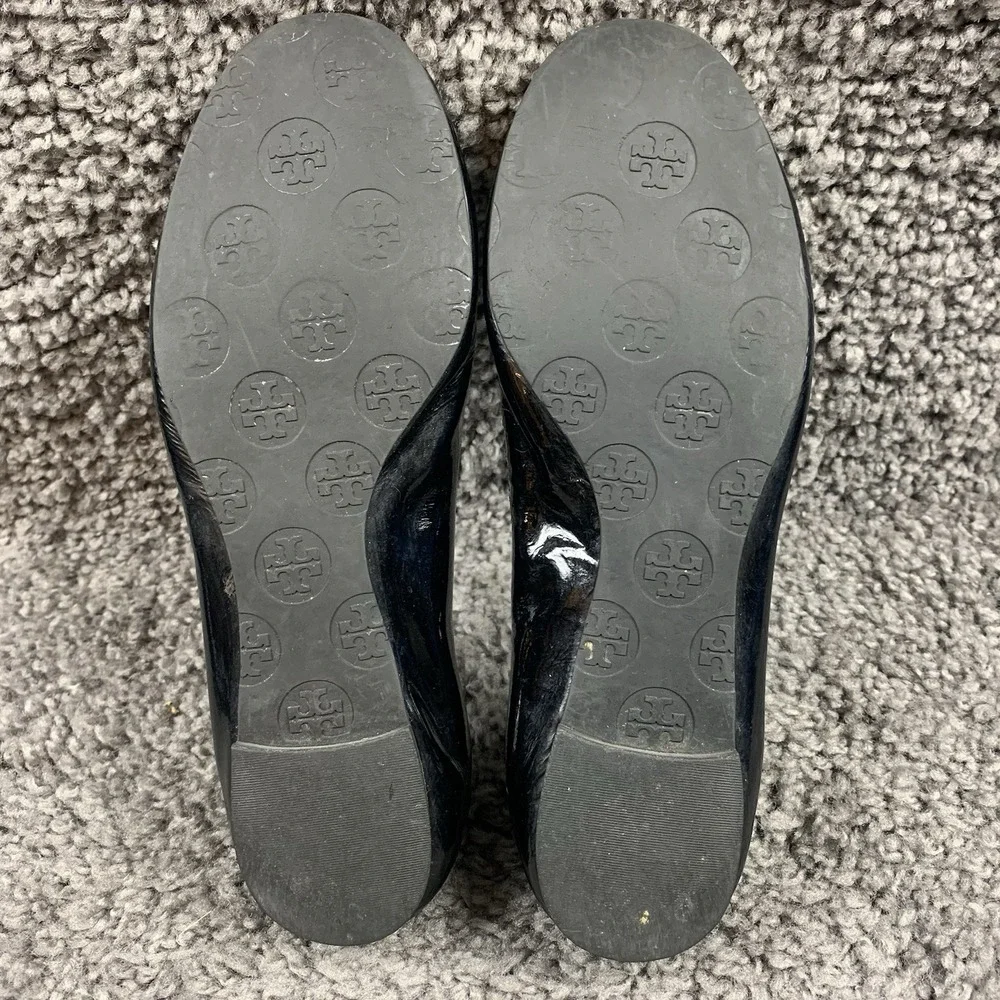 TORY BURCH Reva Ballerina Ballet Flats Black Patent Leather Size 8 M